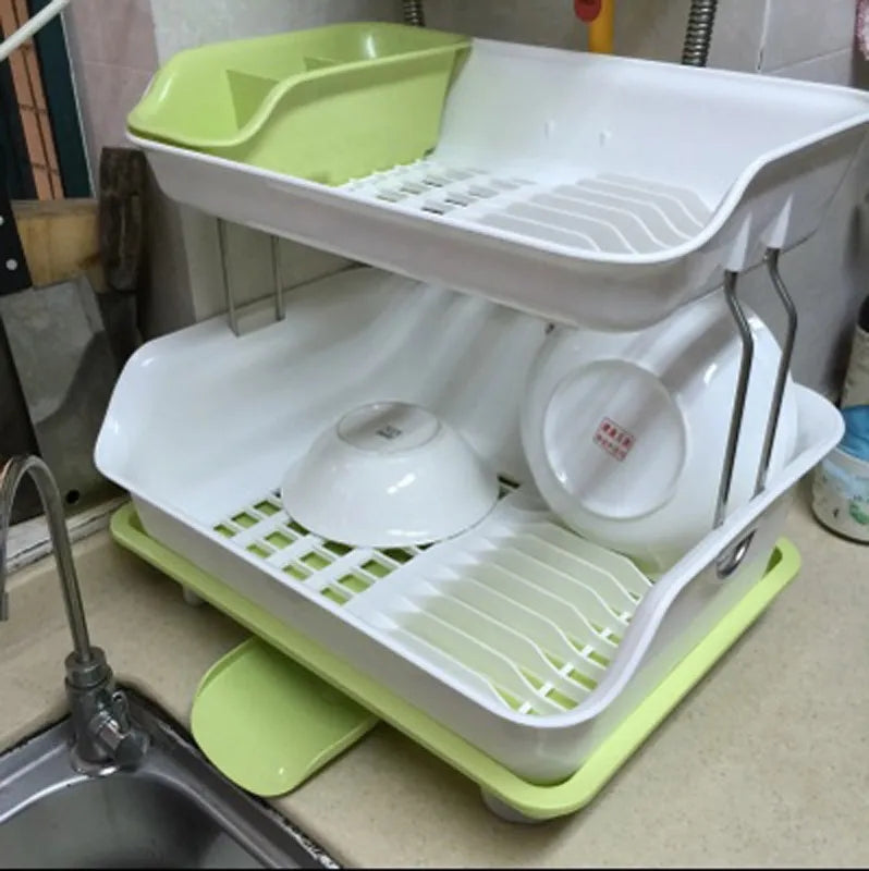 Two layer dish draining rack