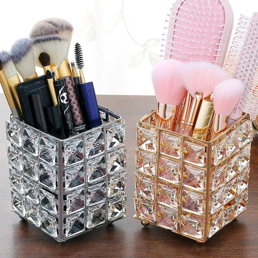 Crystal brush holder in golden color