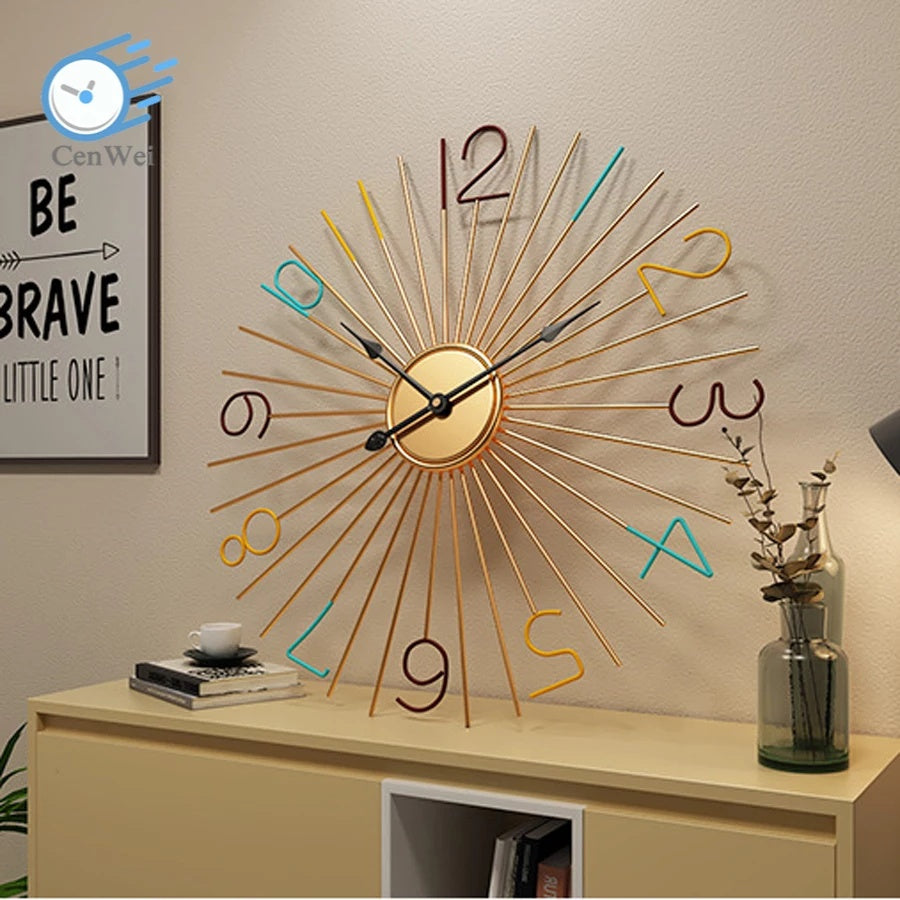Imported Metallic Rod Golden and colorful digit  wall Clock
