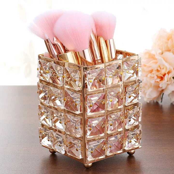 Crystal brush holder in golden color