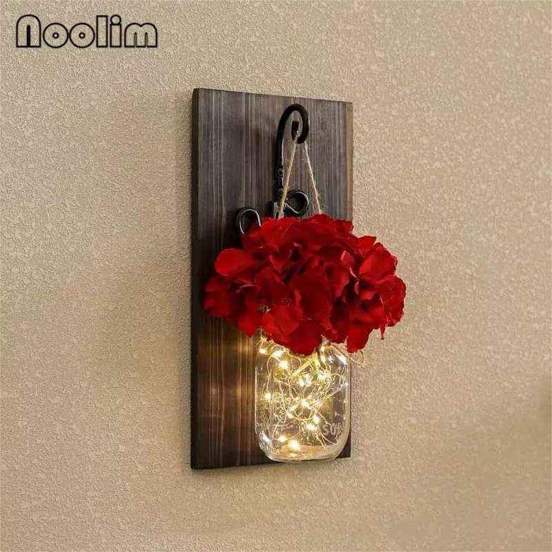 Flower Garland Jar home decoration flower led jar with wooden hanging