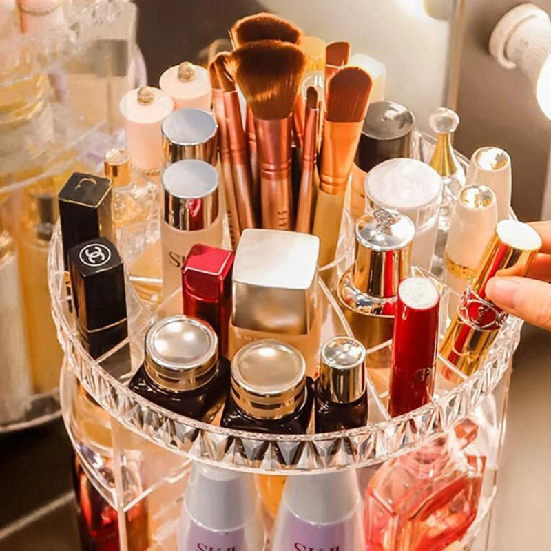 360 Degree Rotating Cosmetic Storage Box Makeup Organizer Cosmetics Storage Rack Fashion Beauty Crystal helf Display Stand