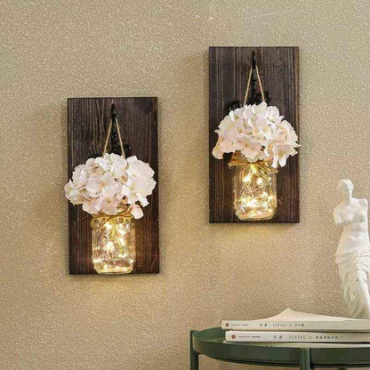 Flower Garland Jar home decoration flower led jar with wooden hanging