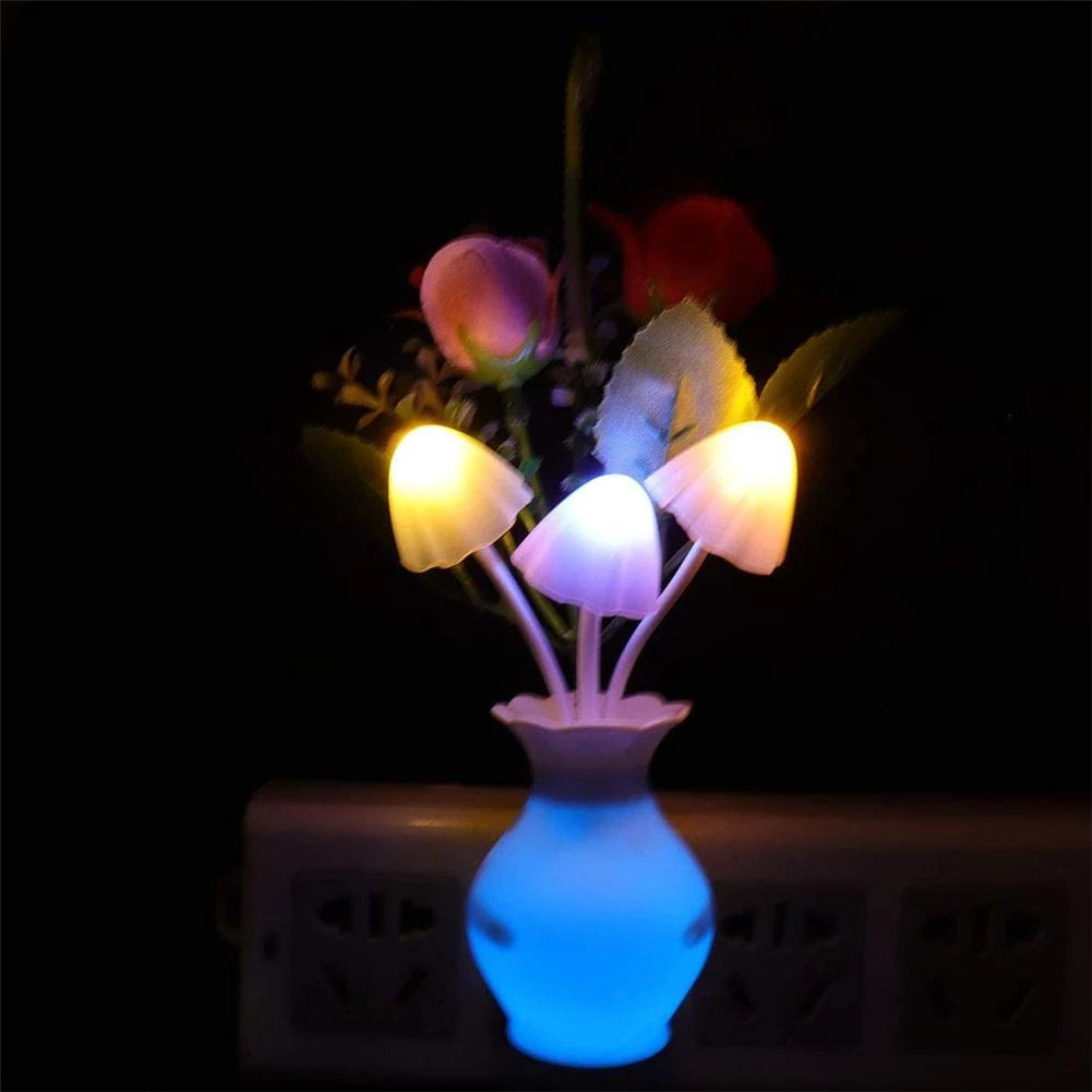 LED Night Light With Sensor Plug-in Auto Switch Rose Flower Mushroom Night Lamp Wall Light