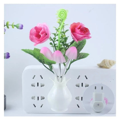 LED Night Light With Sensor Plug-in Auto Switch Rose Flower Mushroom Night Lamp Wall Light
