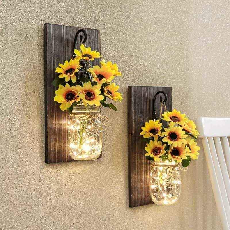Flower Garland Jar home decoration flower led jar with wooden hanging