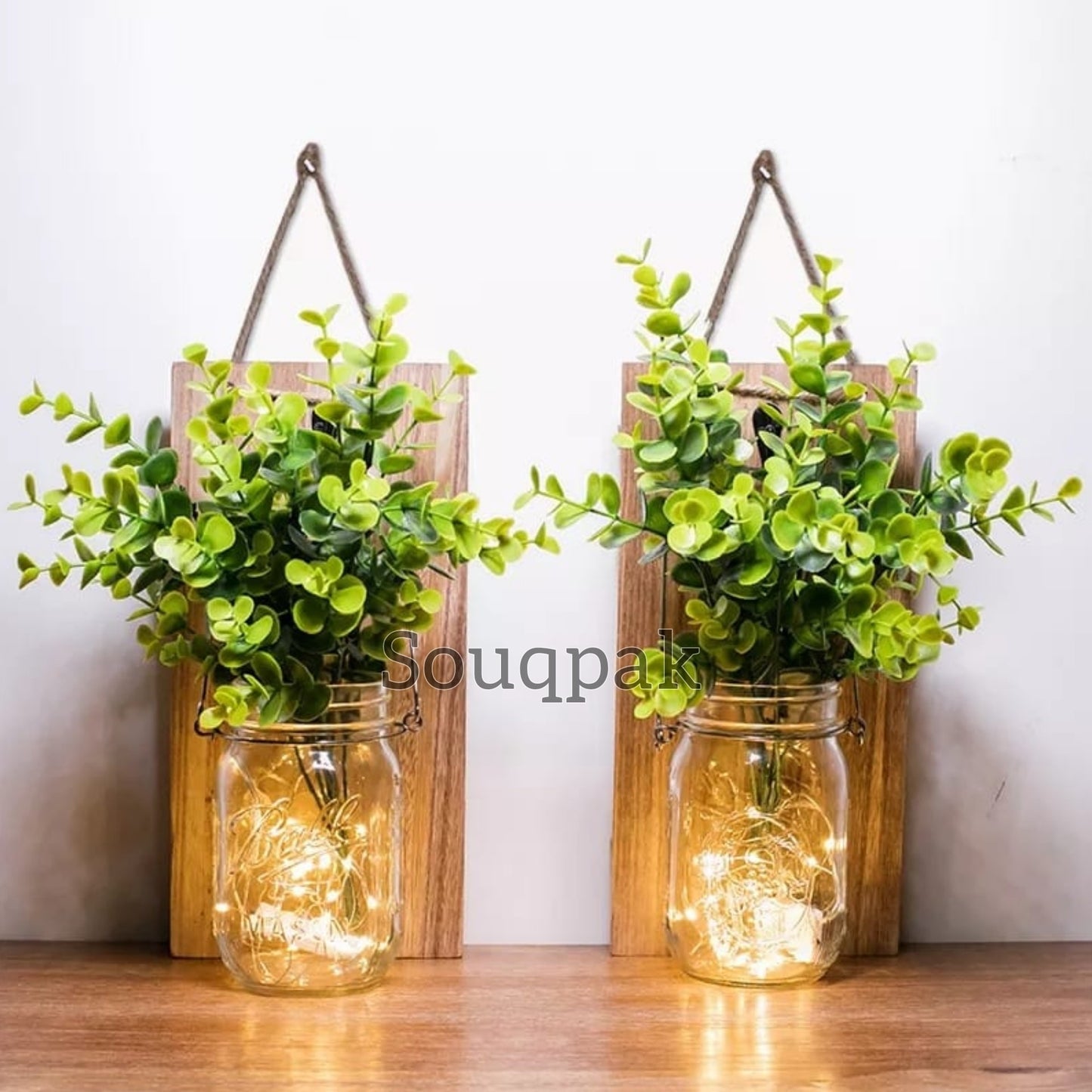 Flower Garland Jar home decoration flower led jar with wooden hanging