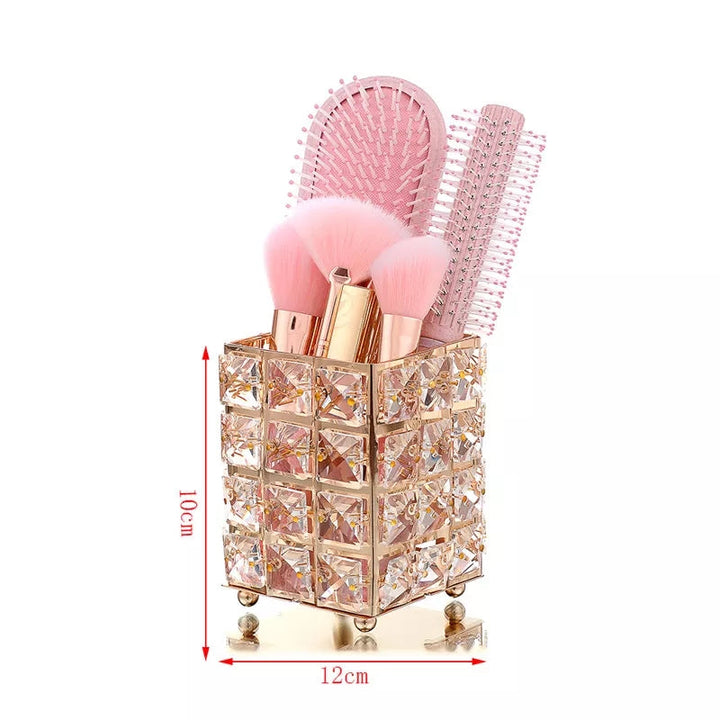Crystal brush holder in golden color