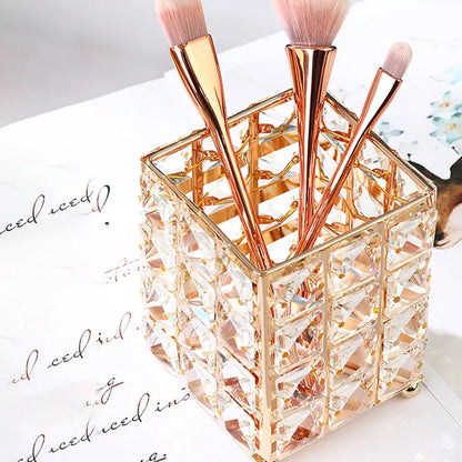 Crystal brush holder in golden color