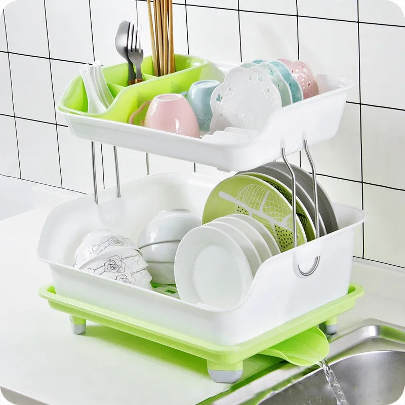 Two layer dish draining rack