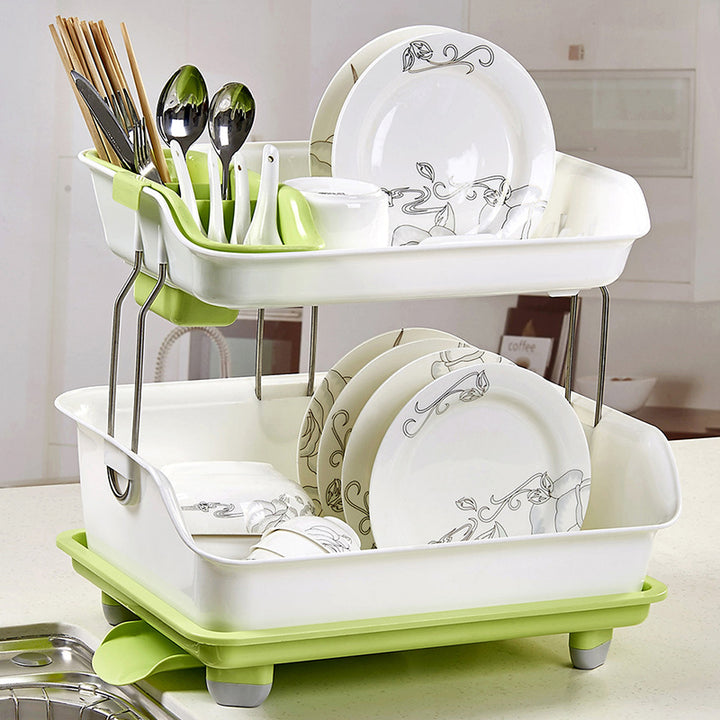 Two layer dish draining rack