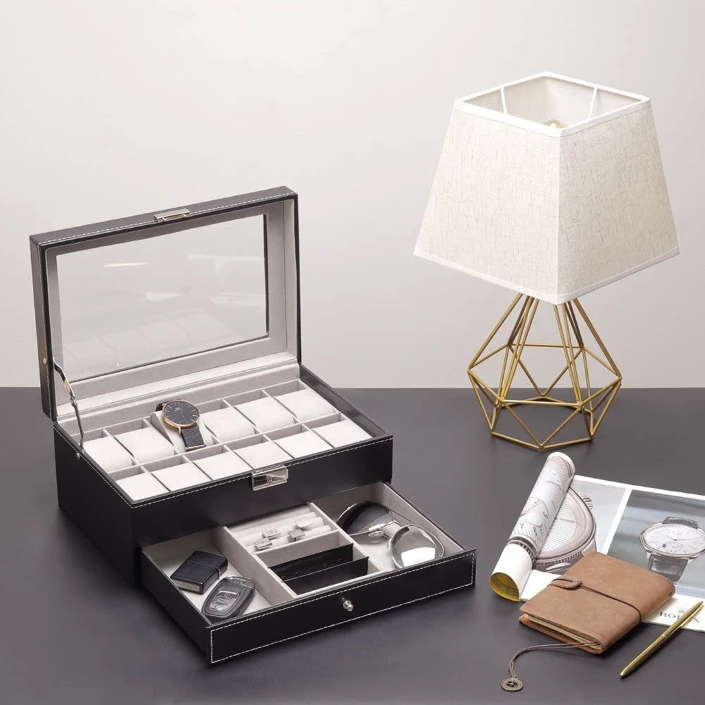 Double Layer 12 Grid Watch organzier and jewellery Organizer in best quality leather material.