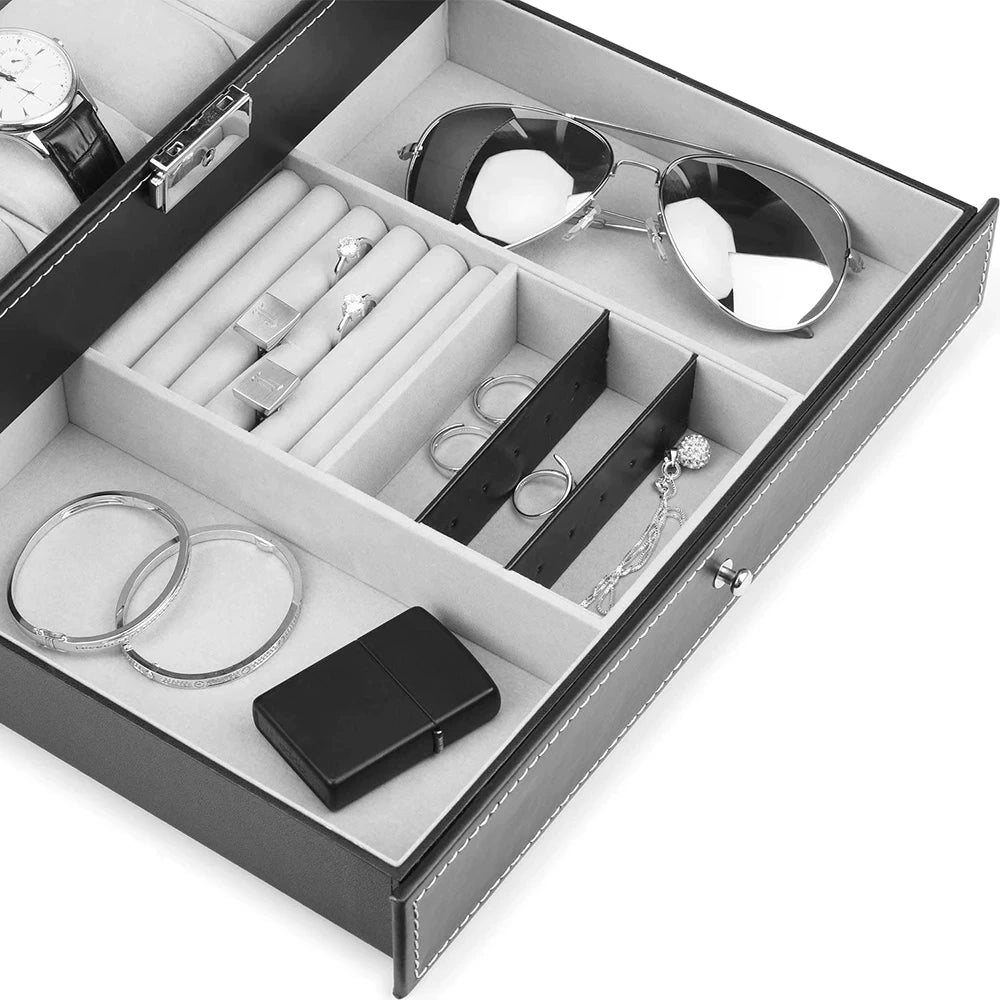 Double Layer 12 Grid Watch organzier and jewellery Organizer in best quality leather material.