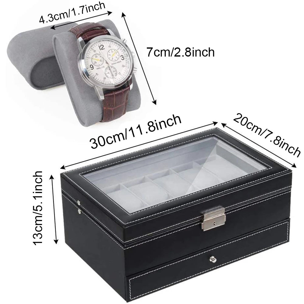Double Layer 12 Grid Watch organzier and jewellery Organizer in best quality leather material.